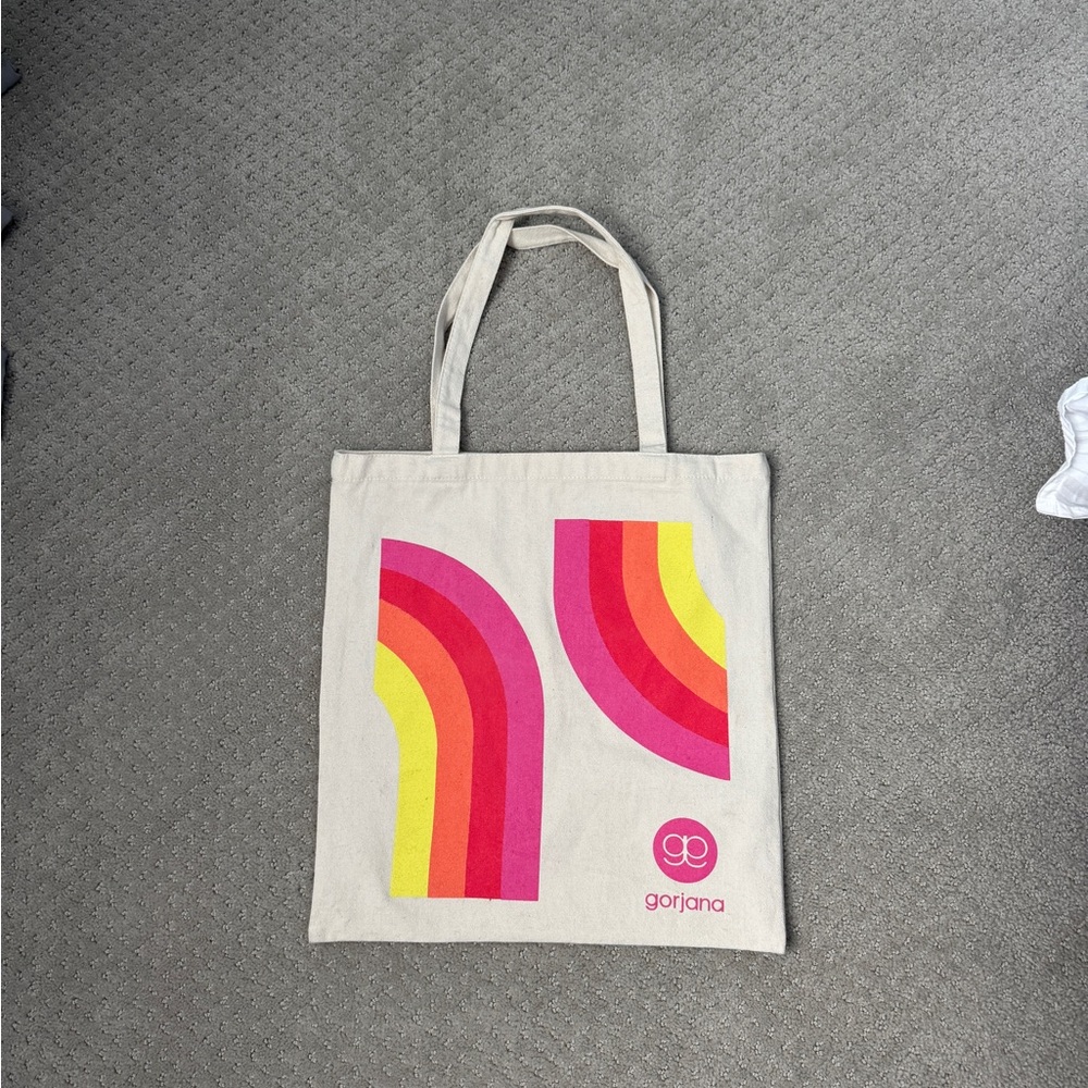 Gorjana Cream and Pink Tote Bag with Retro Design